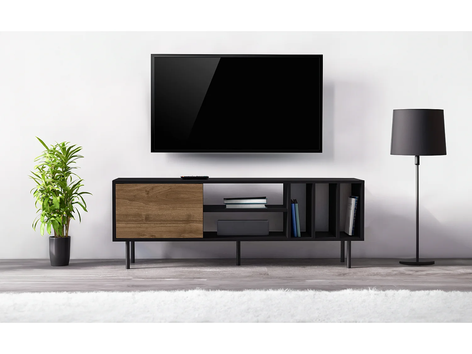 Szafka RTV HERA-czarny/orzech, 57x160x35