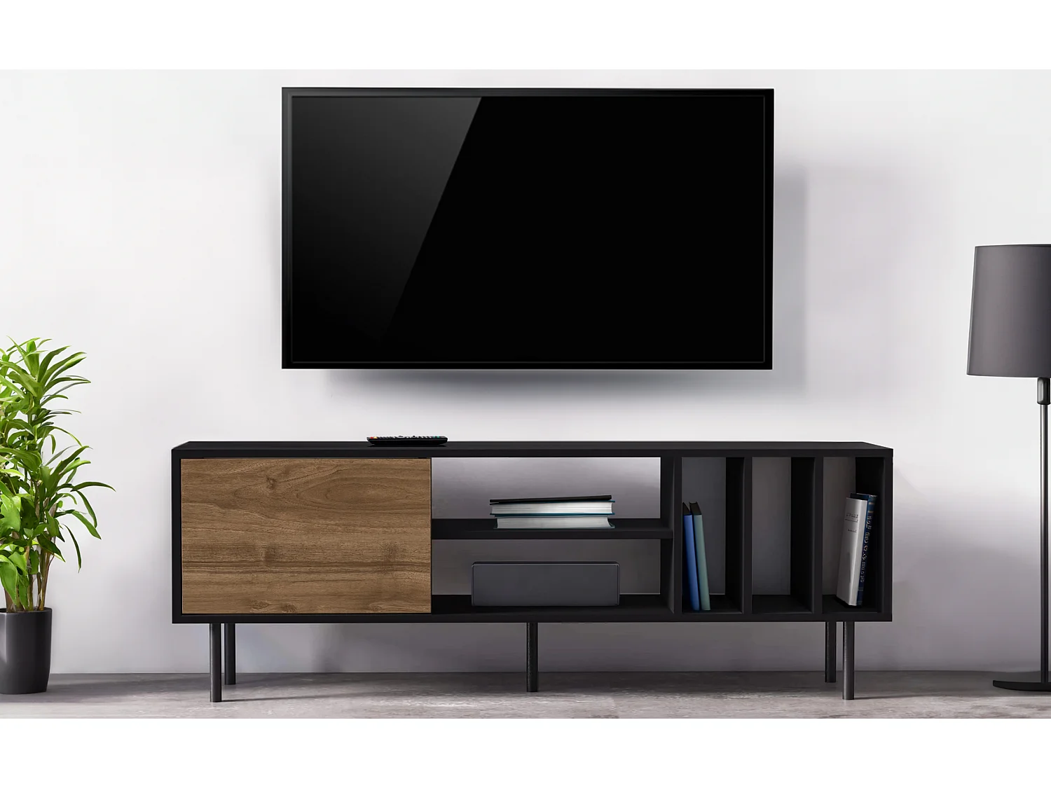 Tv-Schrank HERA- Schwarz / Walnuss, 57x160x35