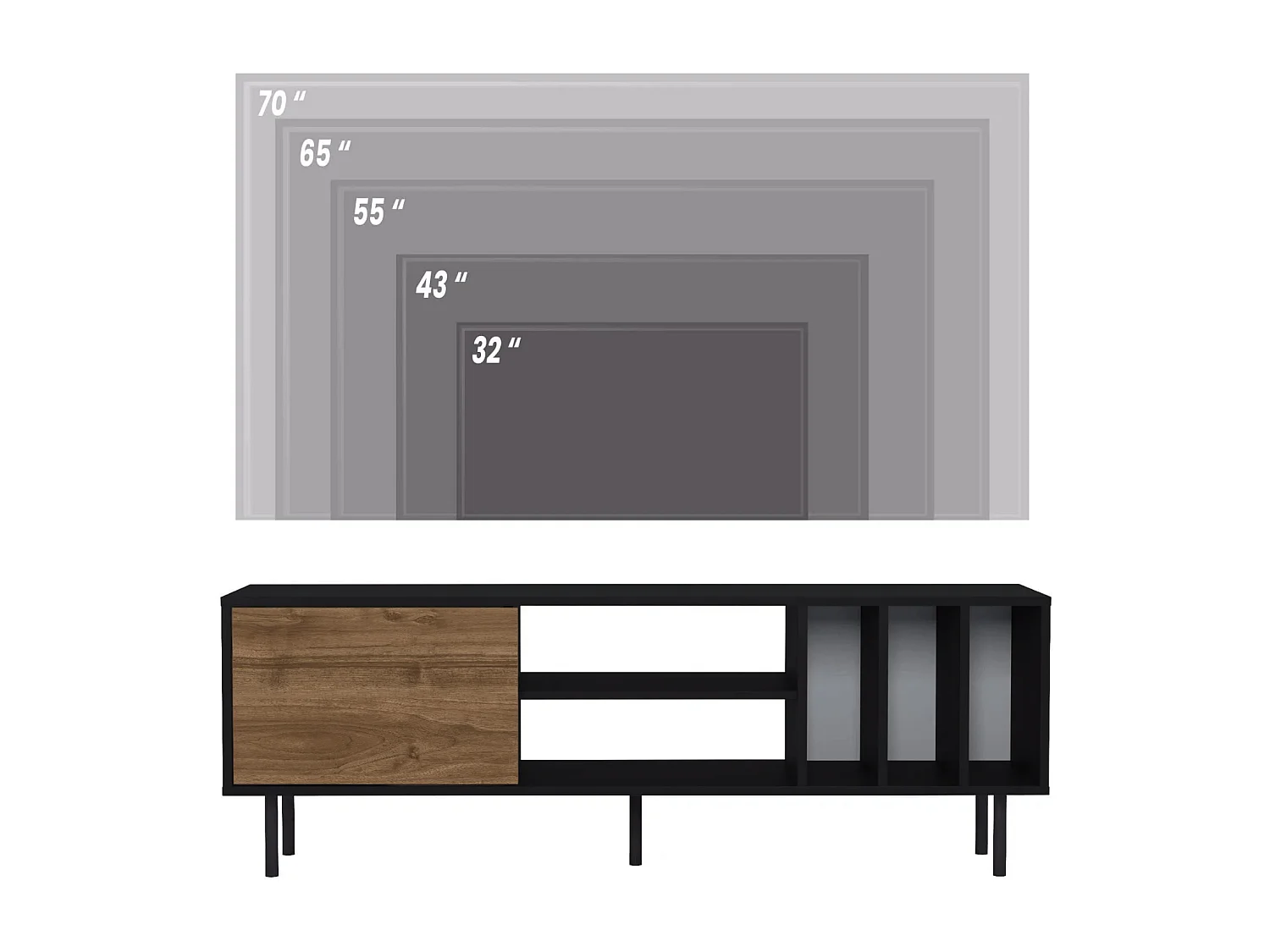 Tv-Schrank HERA- Schwarz / Walnuss, 57x160x35