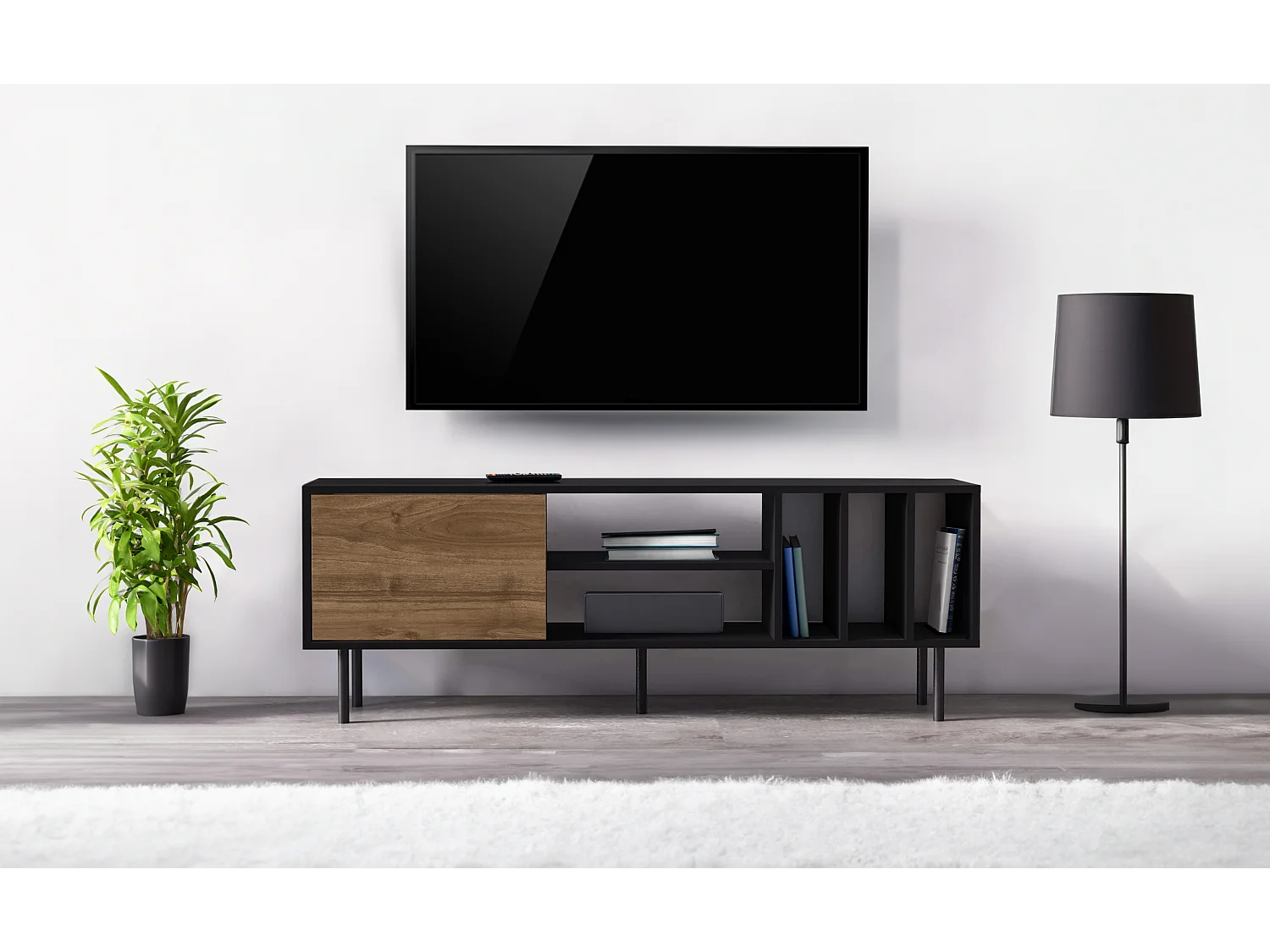 Szafka RTV HERA-czarny/orzech, 57x160x35