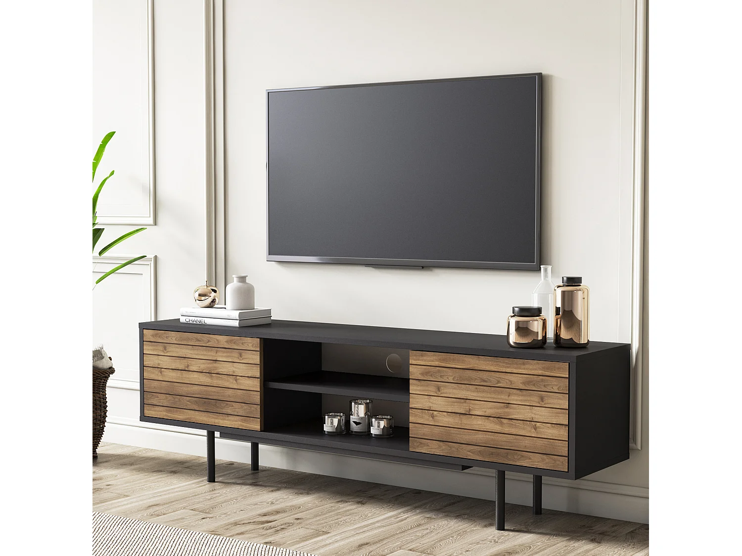 TV-meubel APOLLO- antraciet/walnoot, 50,5x160x35