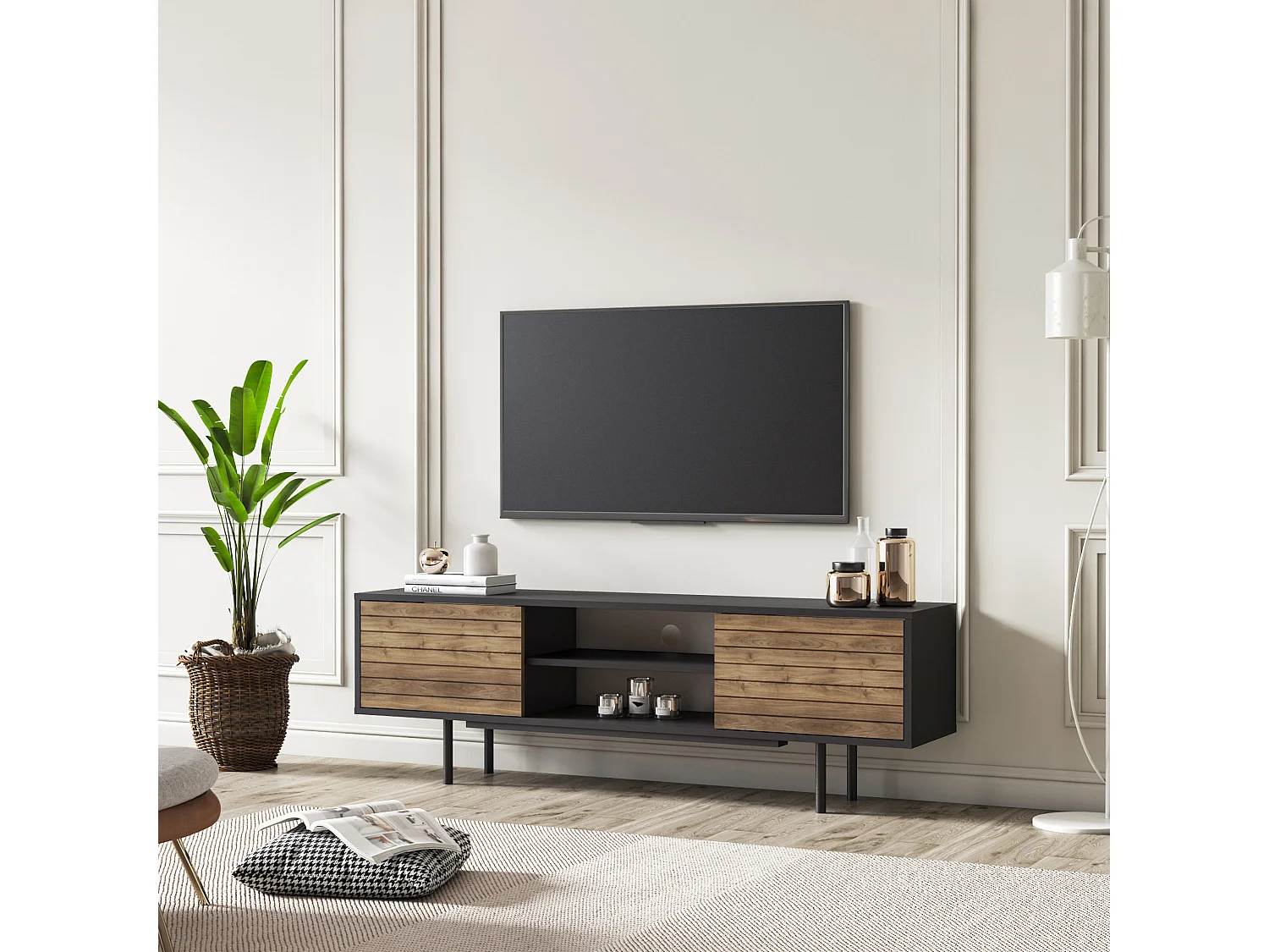 TV-meubel APOLLO- antraciet/walnoot, 50,5x160x35