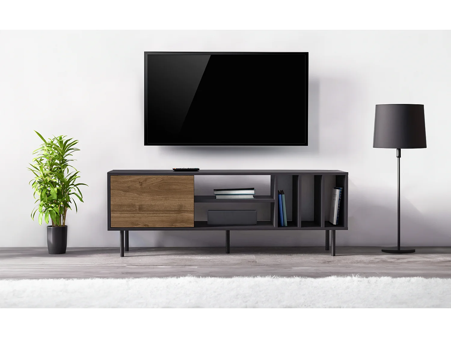 TV-meubel HERA- antraciet/walnoot, 57x160x35