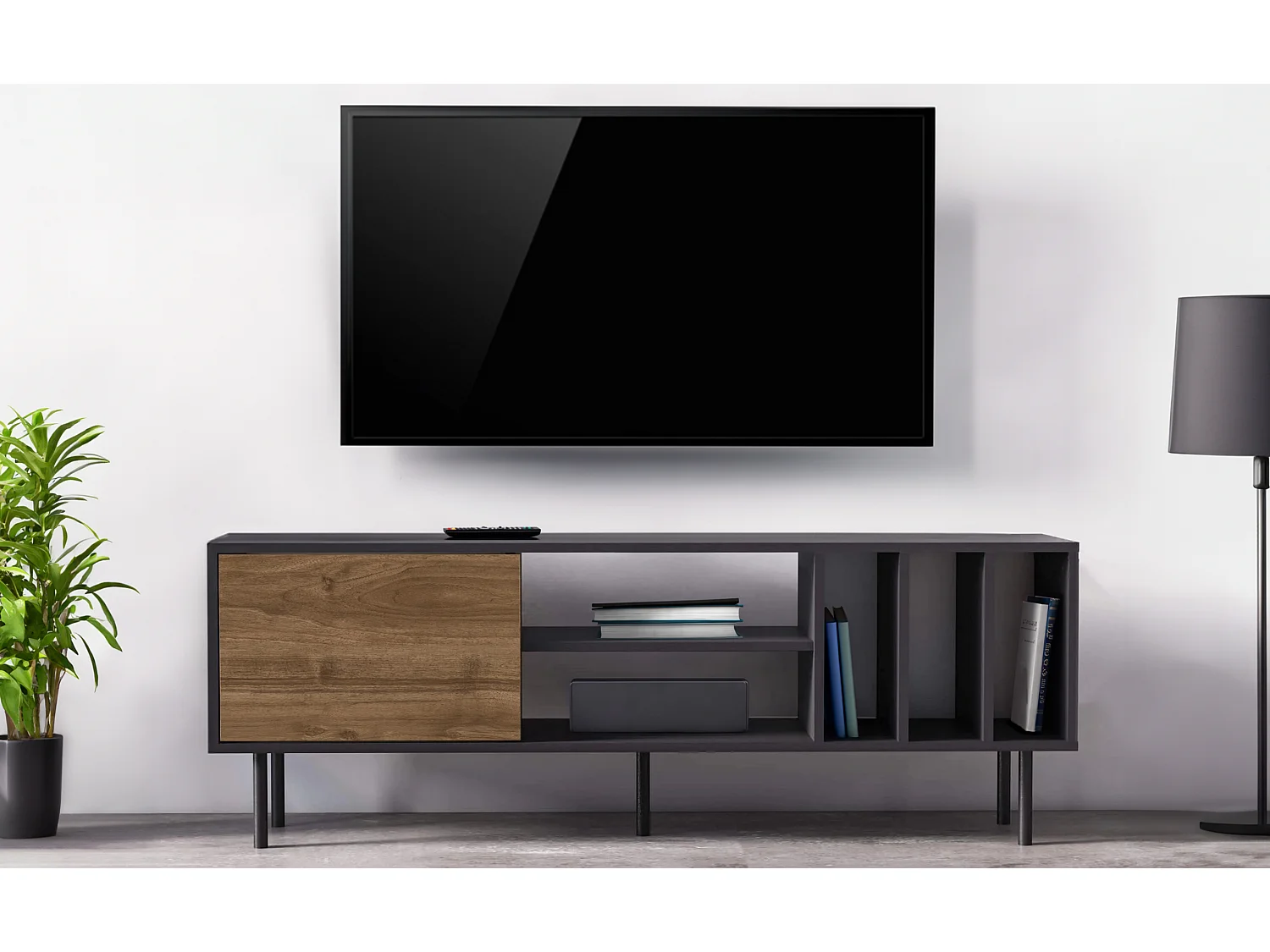 TV-meubel HERA- antraciet/walnoot, 57x160x35