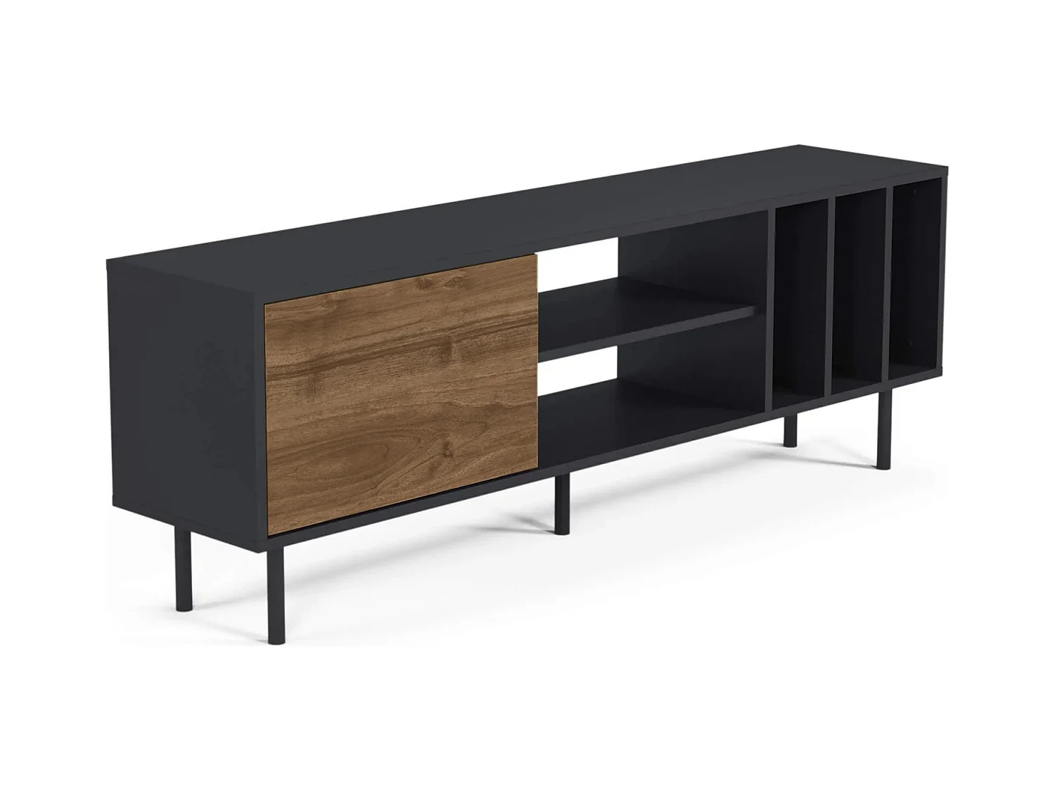 Meuble TV HERA - anthracite / noyer, 57x160x35
