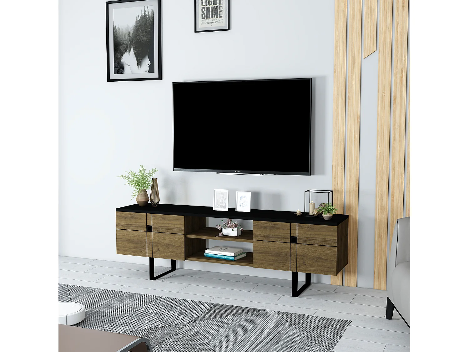 Szafka RTV ZEUS - czarny / orzech, 50x160x35