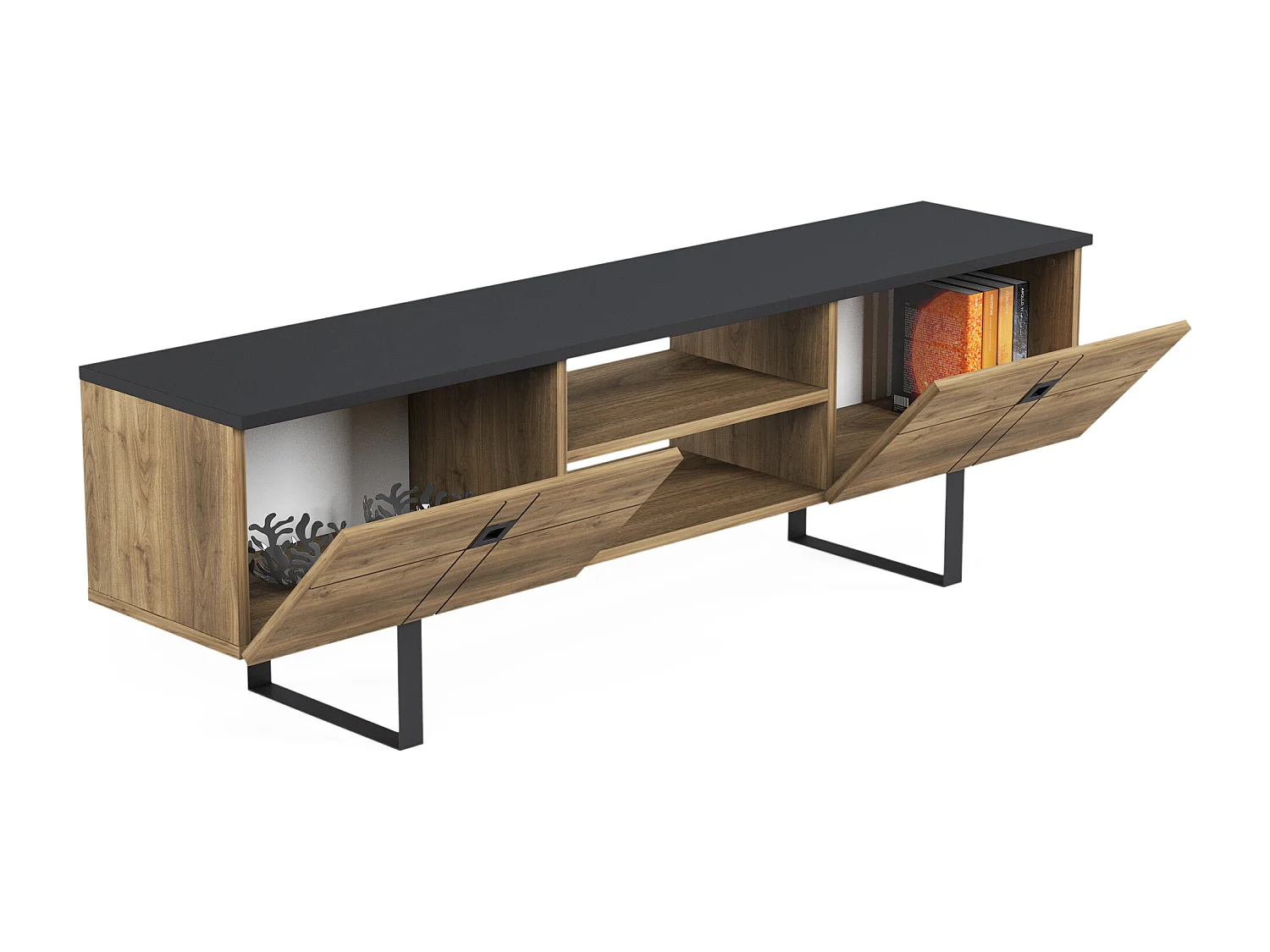 Szafka RTV ZEUS - czarny / orzech, 50x160x35