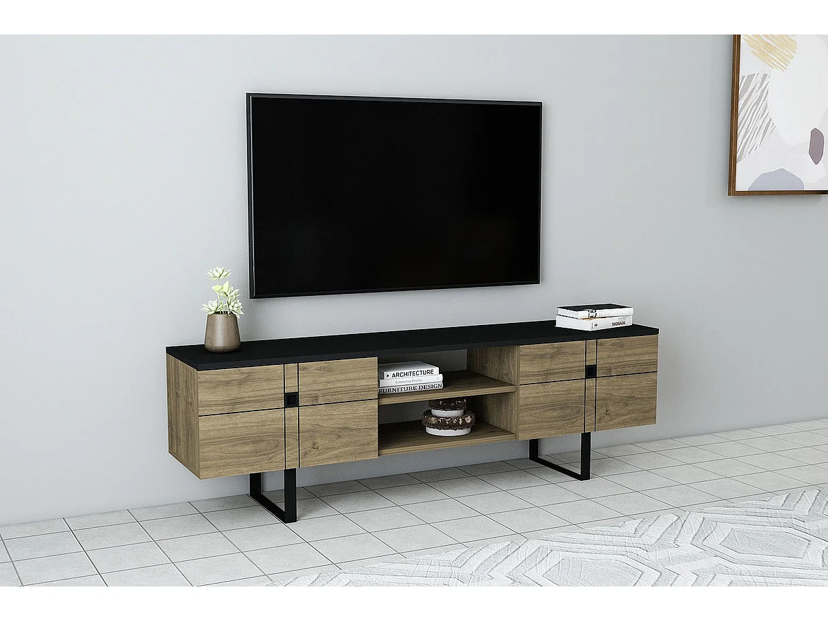 Tv-Schrank ZEUS- Schwarz / Walnuss, 50x160x35