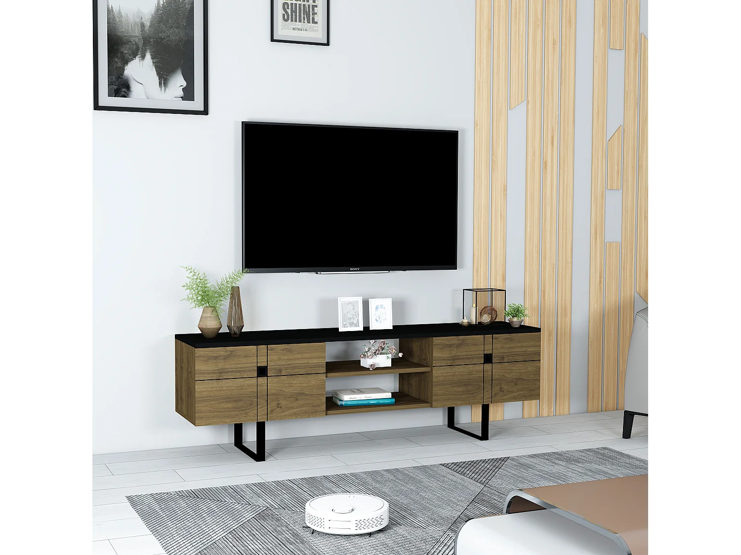 Tv-Schrank ZEUS- Schwarz / Walnuss, 50x160x35