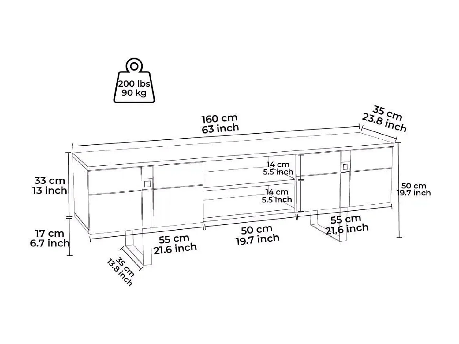 Tv-Schrank ZEUS- Schwarz / Walnuss, 50x160x35