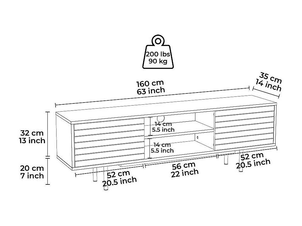 Szafka RTV APOLLO - biały / czarny, 50,5x160x35