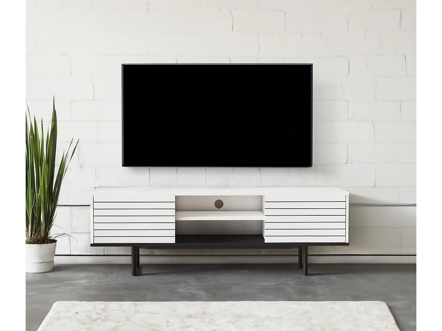 Mobile tv APOLLO- bianco/nero, 50,5x160x35,5 cm