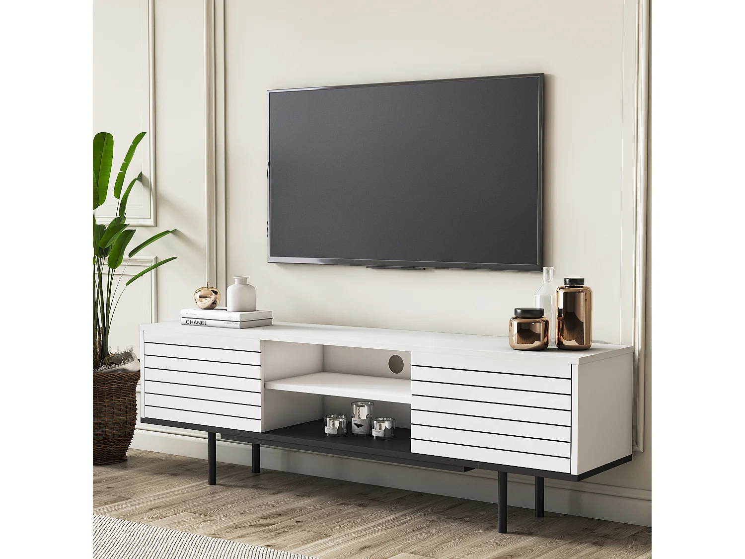 Mobile tv APOLLO- bianco/nero, 50,5x160x35,5 cm