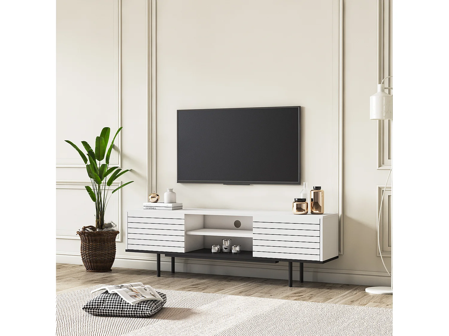 Mobile tv APOLLO- bianco/nero, 50,5x160x35,5 cm