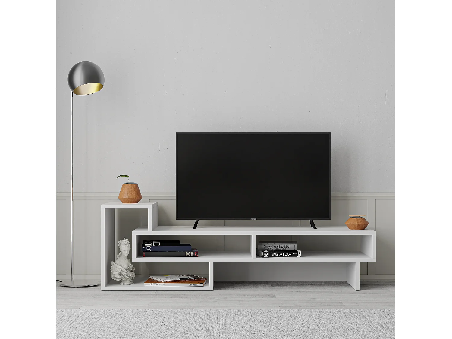 Table TV TETRA blanc, 42x137x40