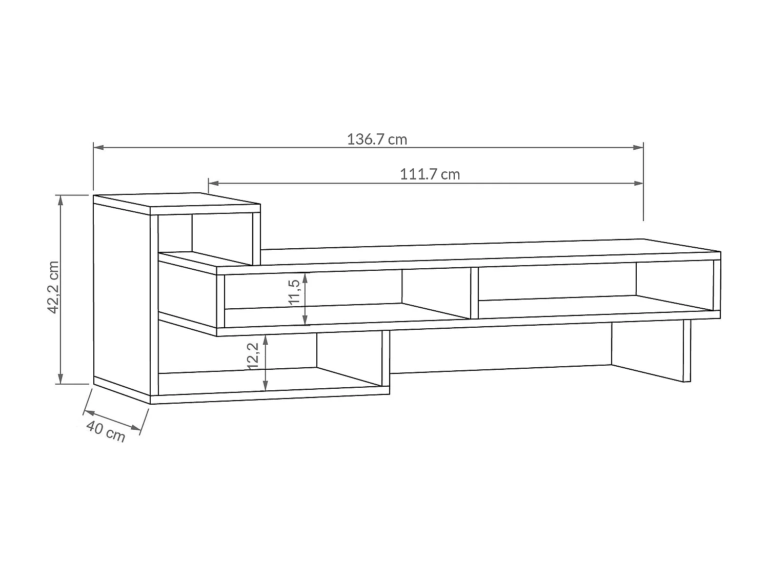 Table TV TETRA blanc, 42x137x40