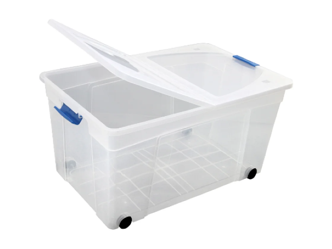 Lot de 3 Boîtes de Rangement Transparentes de 60L avec Roues et Couvercles à Clip pour un Rangement Efficace