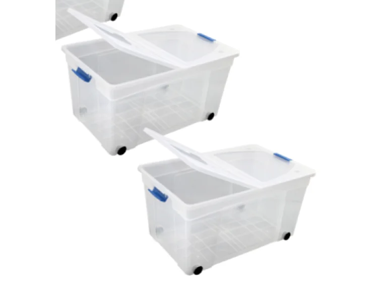 Lot de 2 Boîtes de Rangement Transparente 120L avec Couvercle et Poignées - Idéal pour Organiser Votre Maison