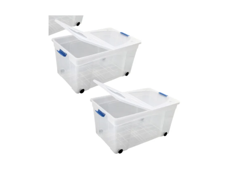 Set van 2 - 120L transparante opbergdozen met deksel en handgrepen - ideaal voor het organiseren van uw huis