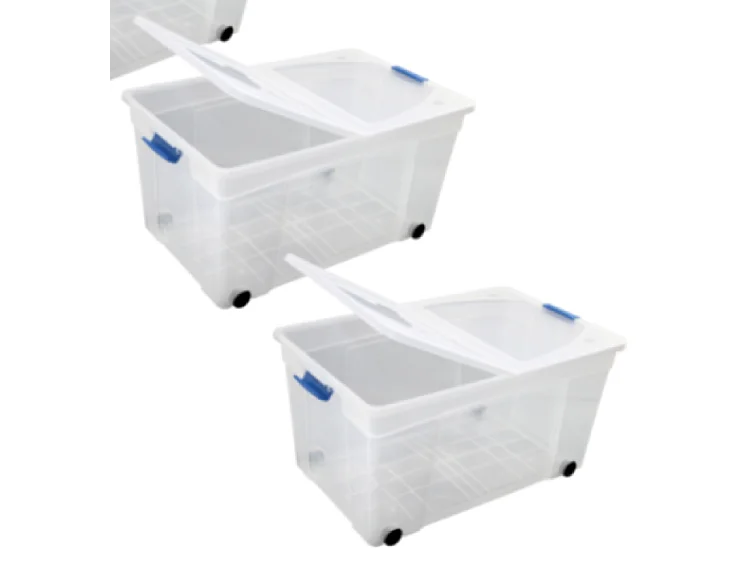 Lot de 2 Boîtes de Rangement Transparente 120L avec Couvercle et Poignées - Idéal pour Organiser Votre Maison