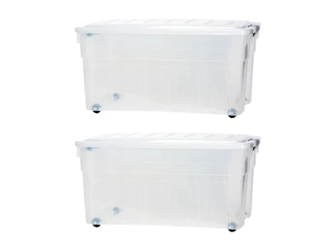 Lot de 2 Boîtes de Rangement Transparente 120L avec Couvercle et Poignées - Idéal pour Organiser Votre Maison