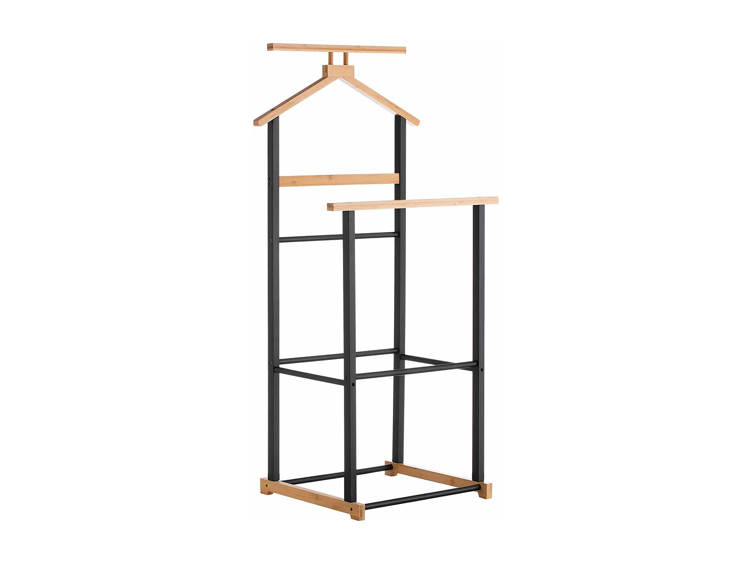 Valet de chambre KANNA chevalet de nuit double portant pour vêtements, en bambou naturel et noir