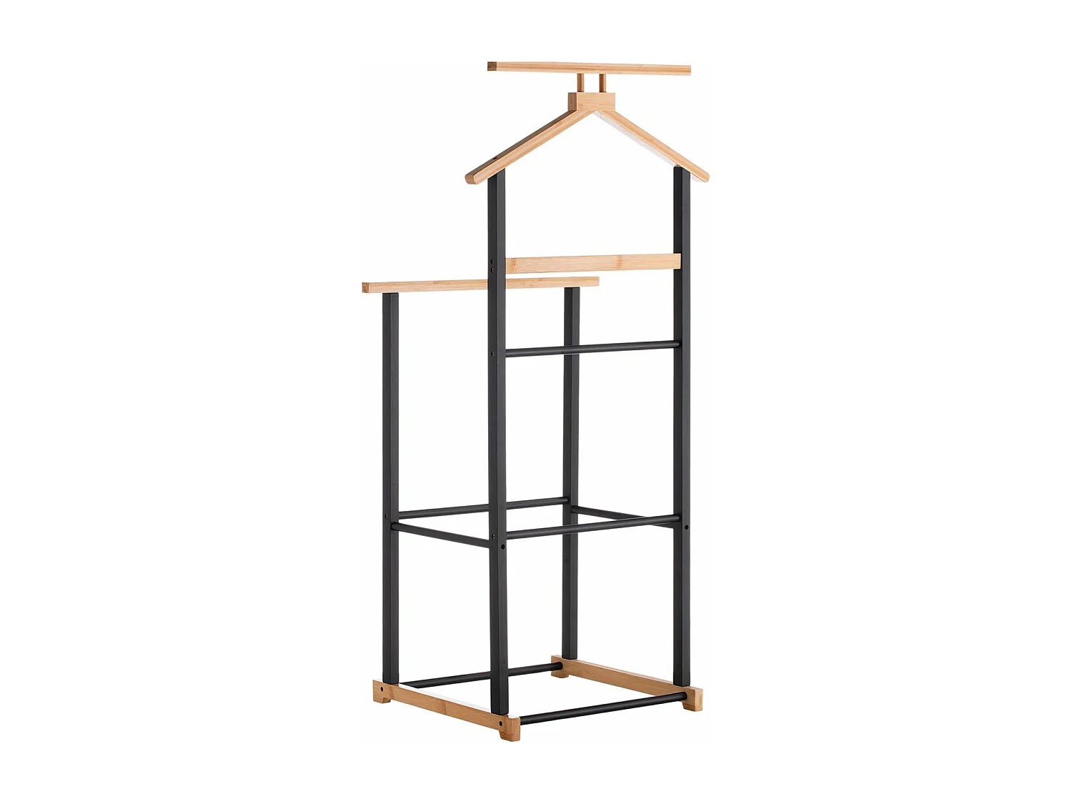 Valet de chambre KANNA chevalet de nuit double portant pour vêtements, en bambou naturel et noir