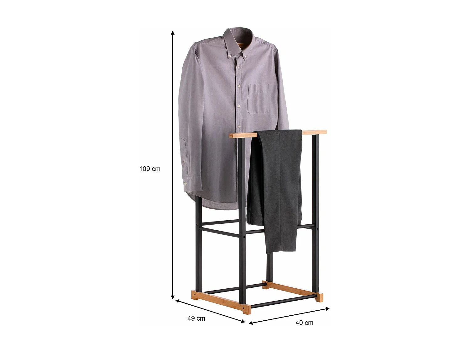 Valet de chambre KANNA chevalet de nuit double portant pour vêtements, en bambou naturel et noir