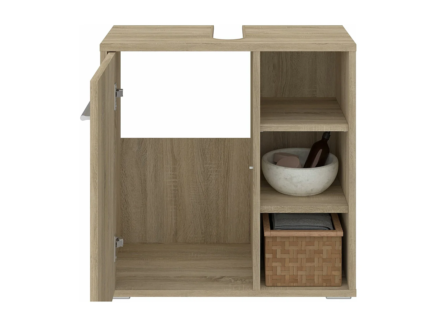 Meuble sous lavabo NISTOS rangement de salle de bain avec 1 porte et 3 étagères couleur chêne sonoma
