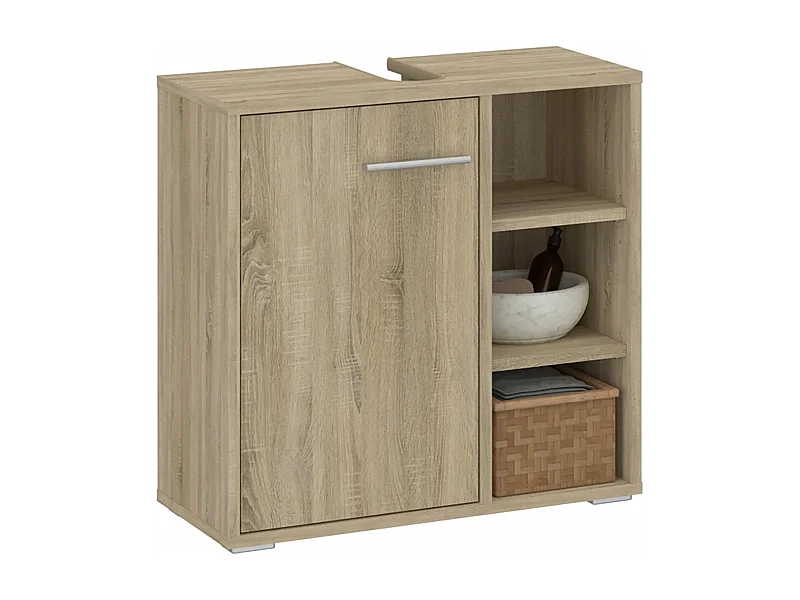 Meuble sous lavabo NISTOS rangement de salle de bain avec 1 porte et 3 étagères couleur chêne sonoma