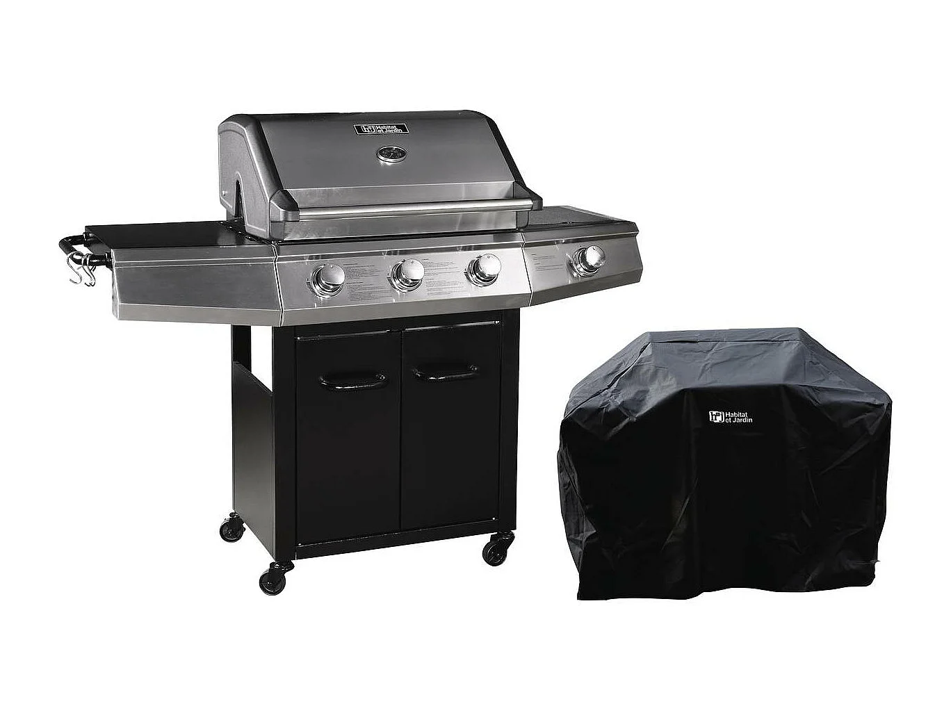 Barbecue Gaz "Bingo 4" - 4 brûleurs dont 1 latéral - 14kW + Housse protection - Noir