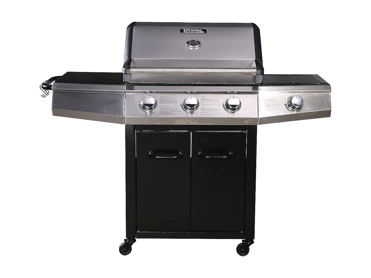 Barbecue Gaz "Bingo 4" - 4 brûleurs dont 1 latéral - 14kW + Housse protection - Noir