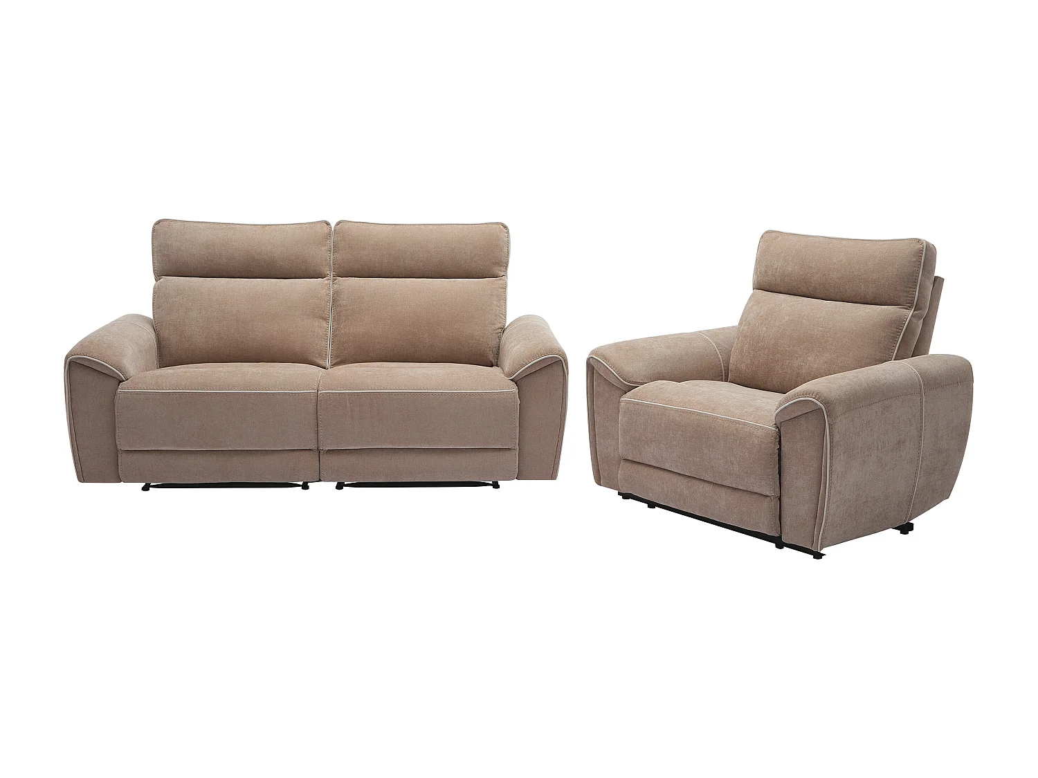 Elektrische relax-driezitsbank en -fauteuil van taupegrijze stof DJARALO