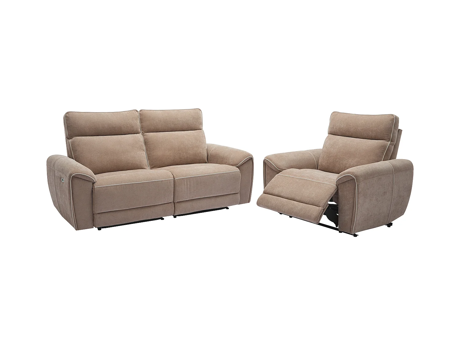 Elektrische relax-driezitsbank en -fauteuil van taupegrijze stof DJARALO