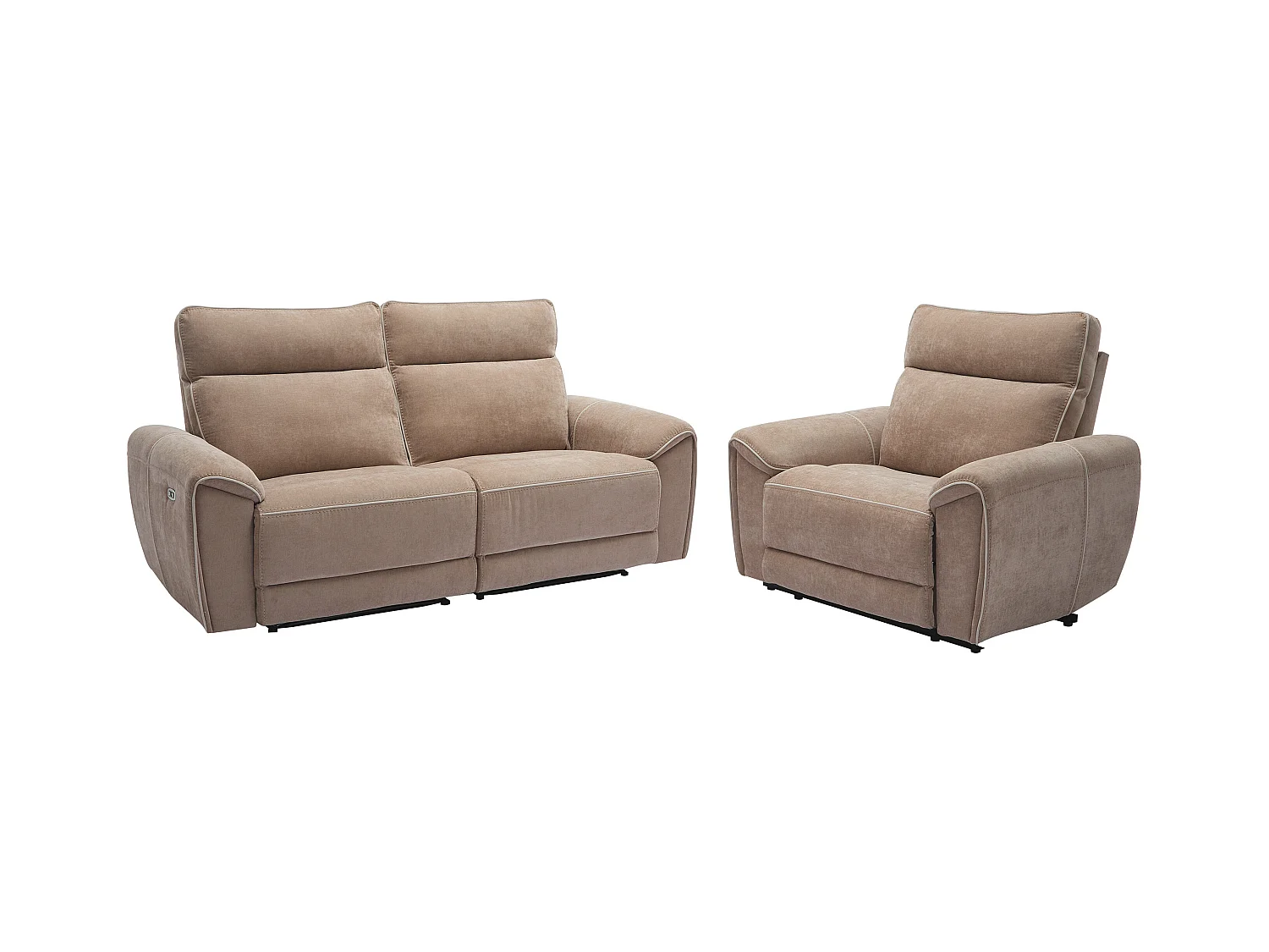 Canapé 3 places et fauteuil relax électrique en tissu taupe DJARALO