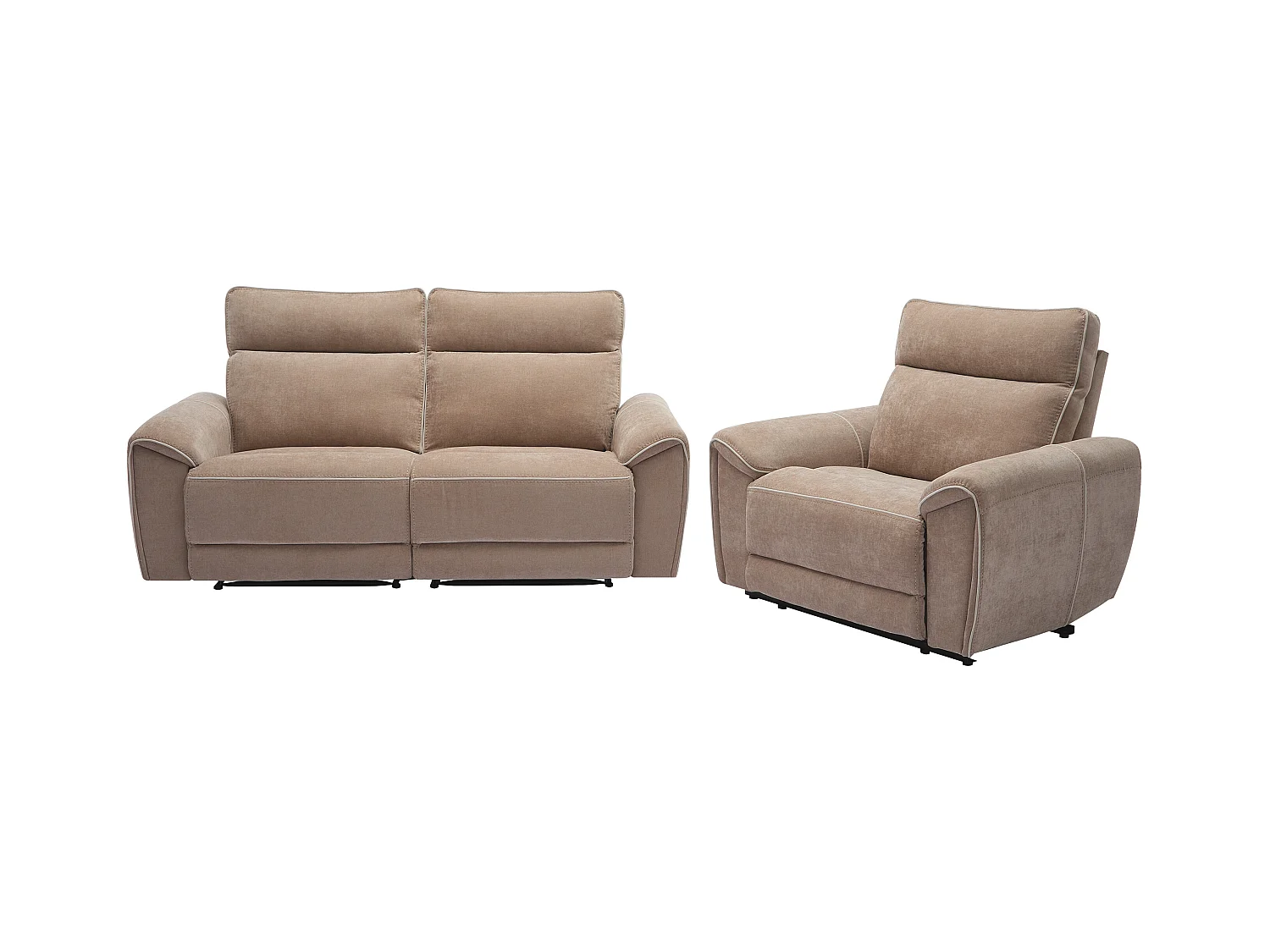 Canapé 3 places et fauteuil relax électrique en tissu taupe DJARALO