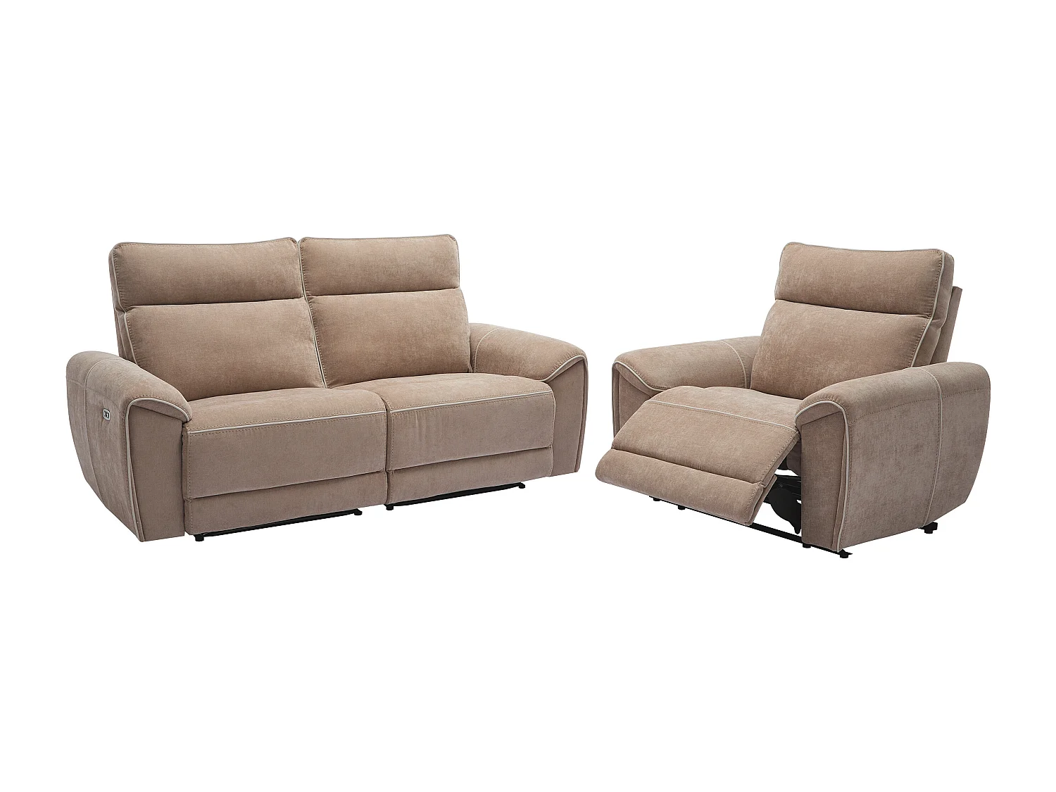 Canapé 3 places et fauteuil relax électrique en tissu taupe DJARALO