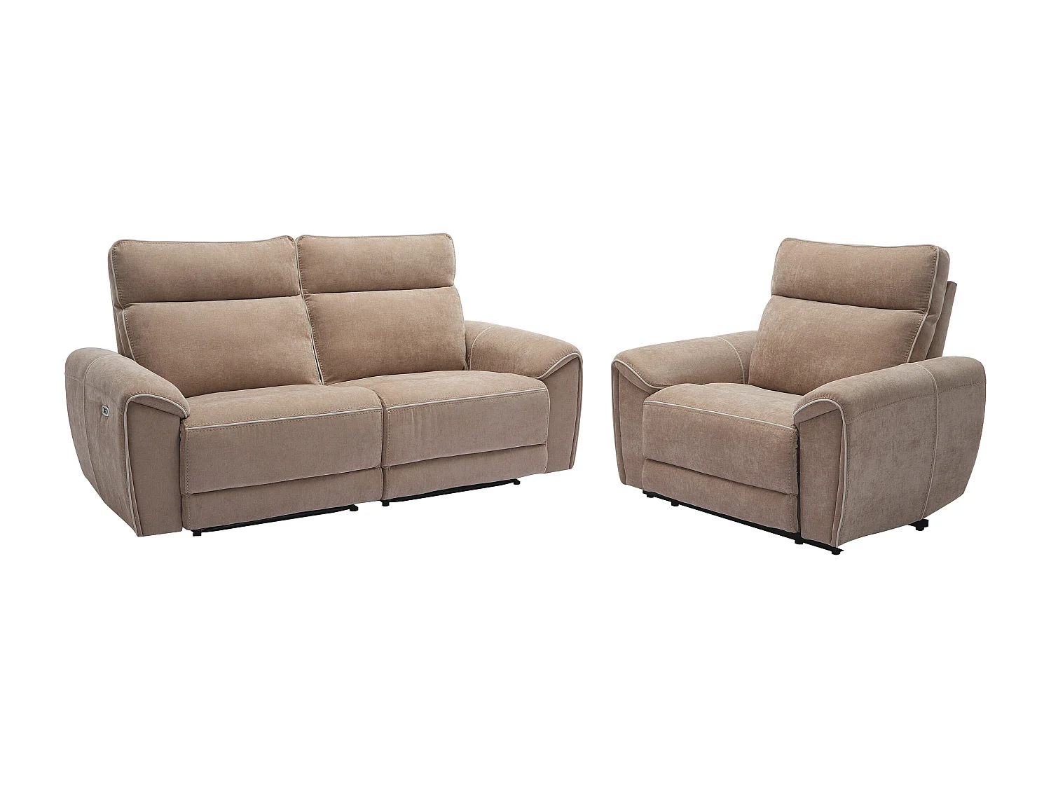 Canapé 3 places et fauteuil relax électrique en tissu taupe DJARALO