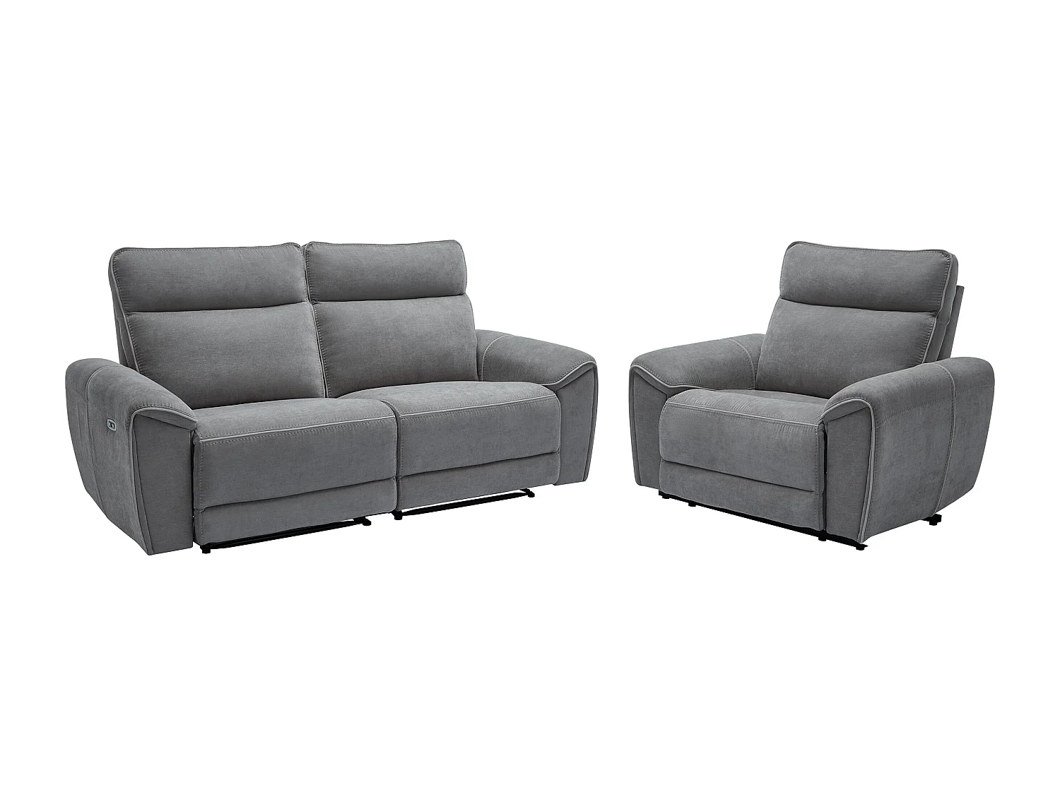 Relaxsofa 3-Sitzer & Relaxsessel elektrisch - Stoff - Grau - DJARALO