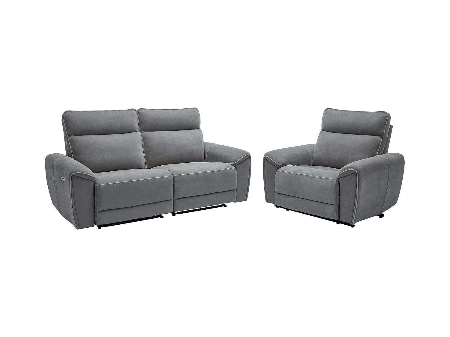 Canapé 3 places et fauteuil relax électrique en tissu gris DJARALO