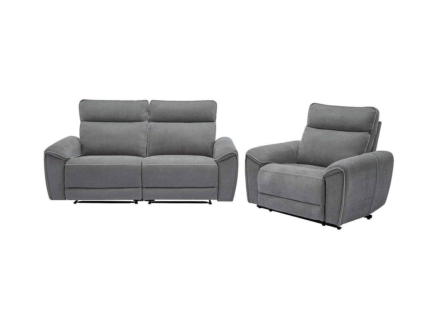 Canapé 3 places et fauteuil relax électrique en tissu gris DJARALO