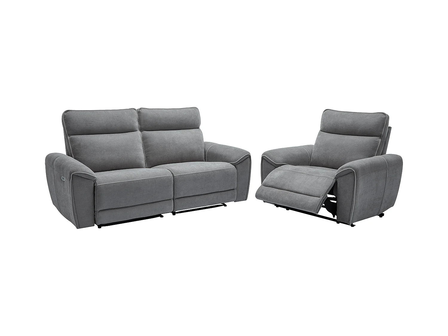 Canapé 3 places et fauteuil relax électrique en tissu gris DJARALO