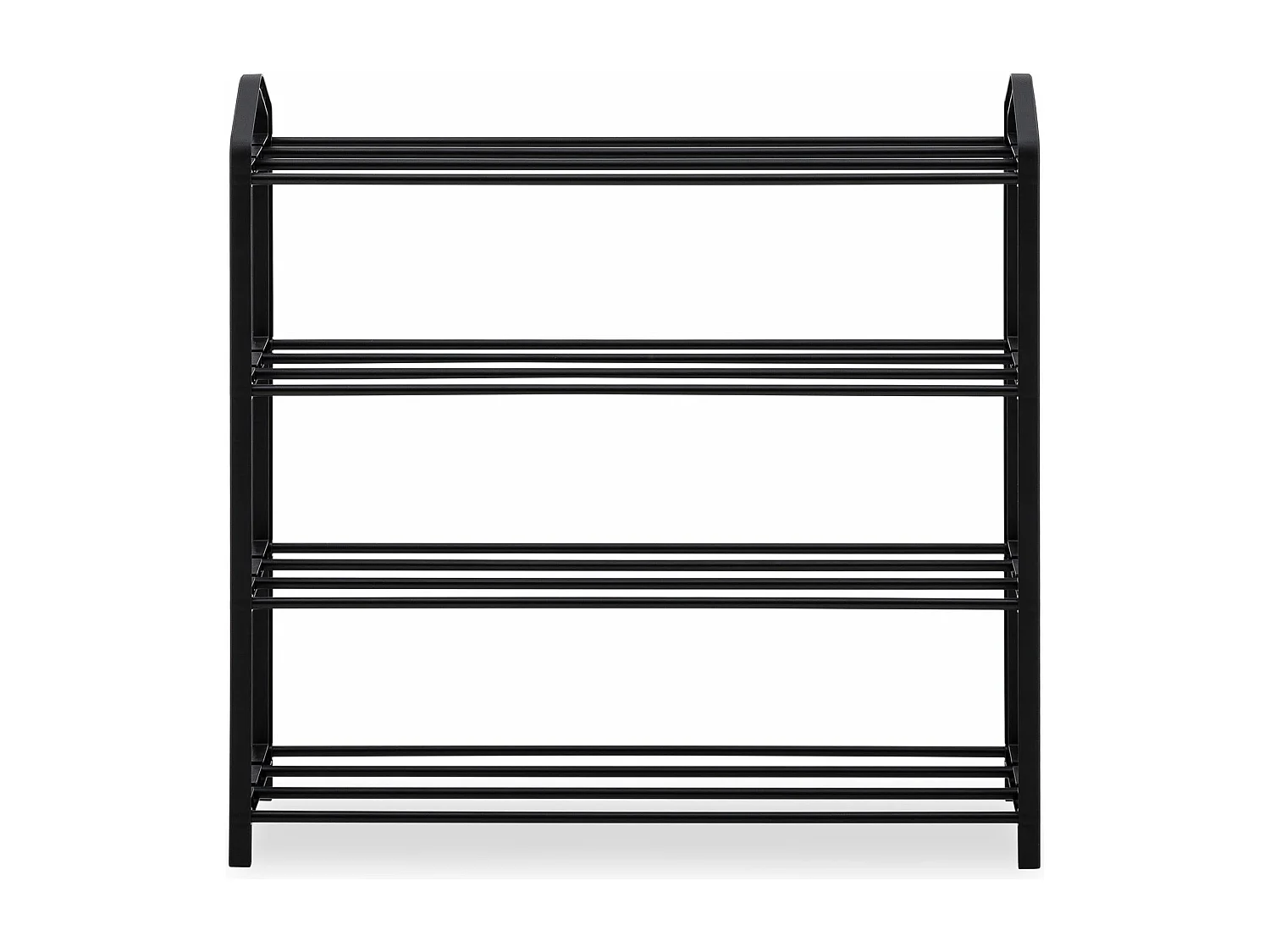 Étagère à chaussures TRALEE à quatre niveaux, meuble rangement pour chaussures, 12 à 16 paires, en métal et plastique noir