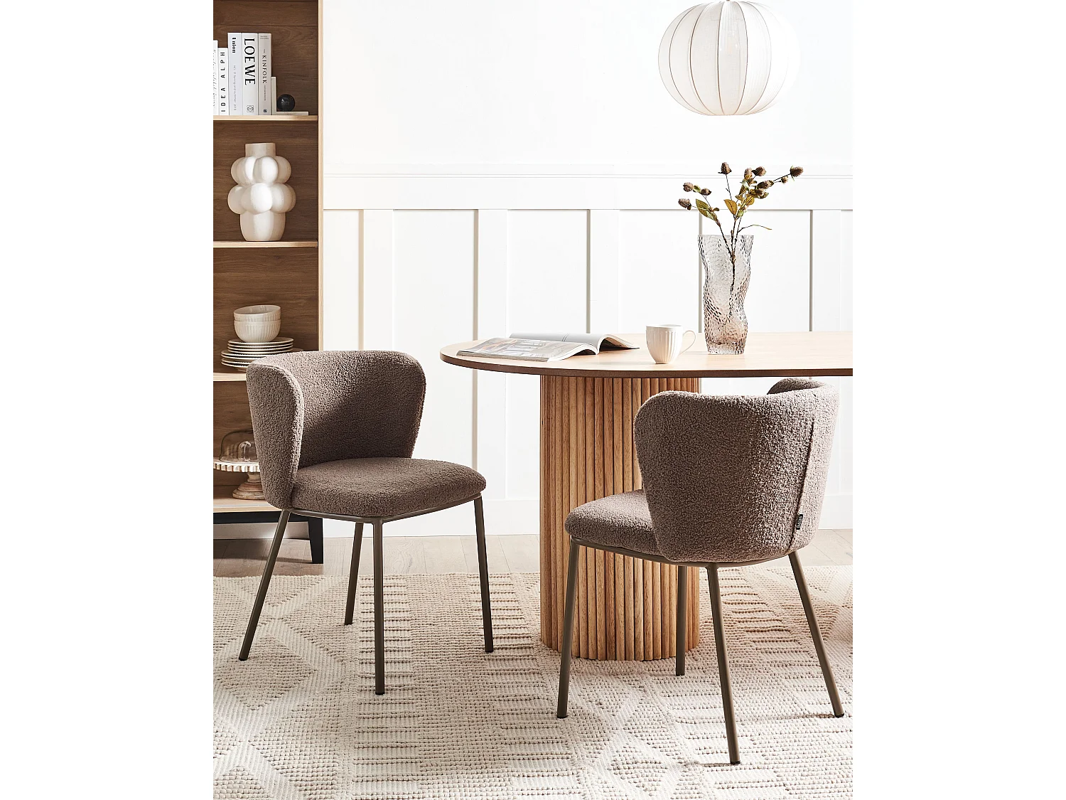 Lot de 2 chaises de salle à manger MINA II Bouclé Marron clair