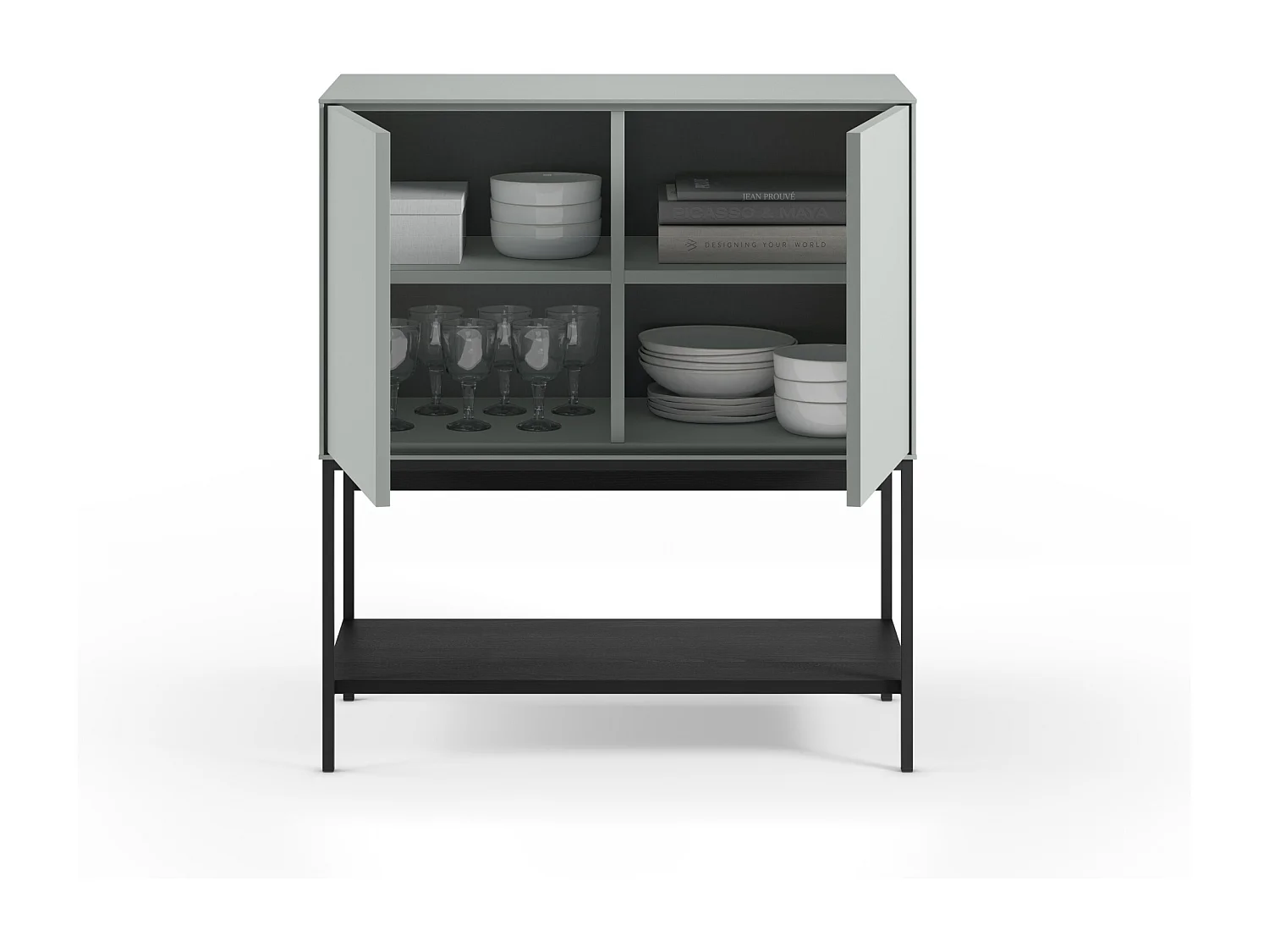 Noxa - Buffet 2 portes en bois et métal L80cm - Vert amande