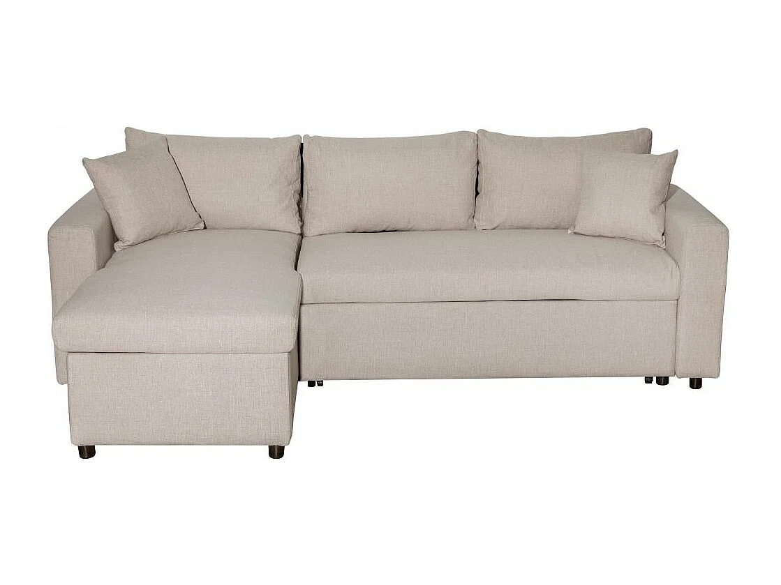 Canapé d'angle 4 places Convertible et Réversible Maria avec Coffre en tissu - Beige - L227 x P146 x H81cm - Loungitude