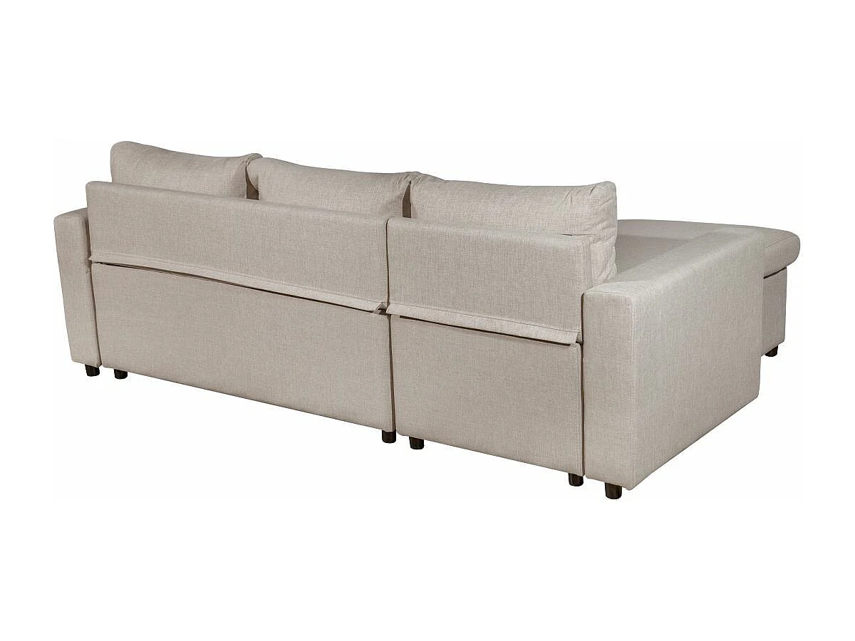 Canapé d'angle 4 places Convertible et Réversible Maria avec Coffre en tissu - Beige - L227 x P146 x H81cm - Loungitude