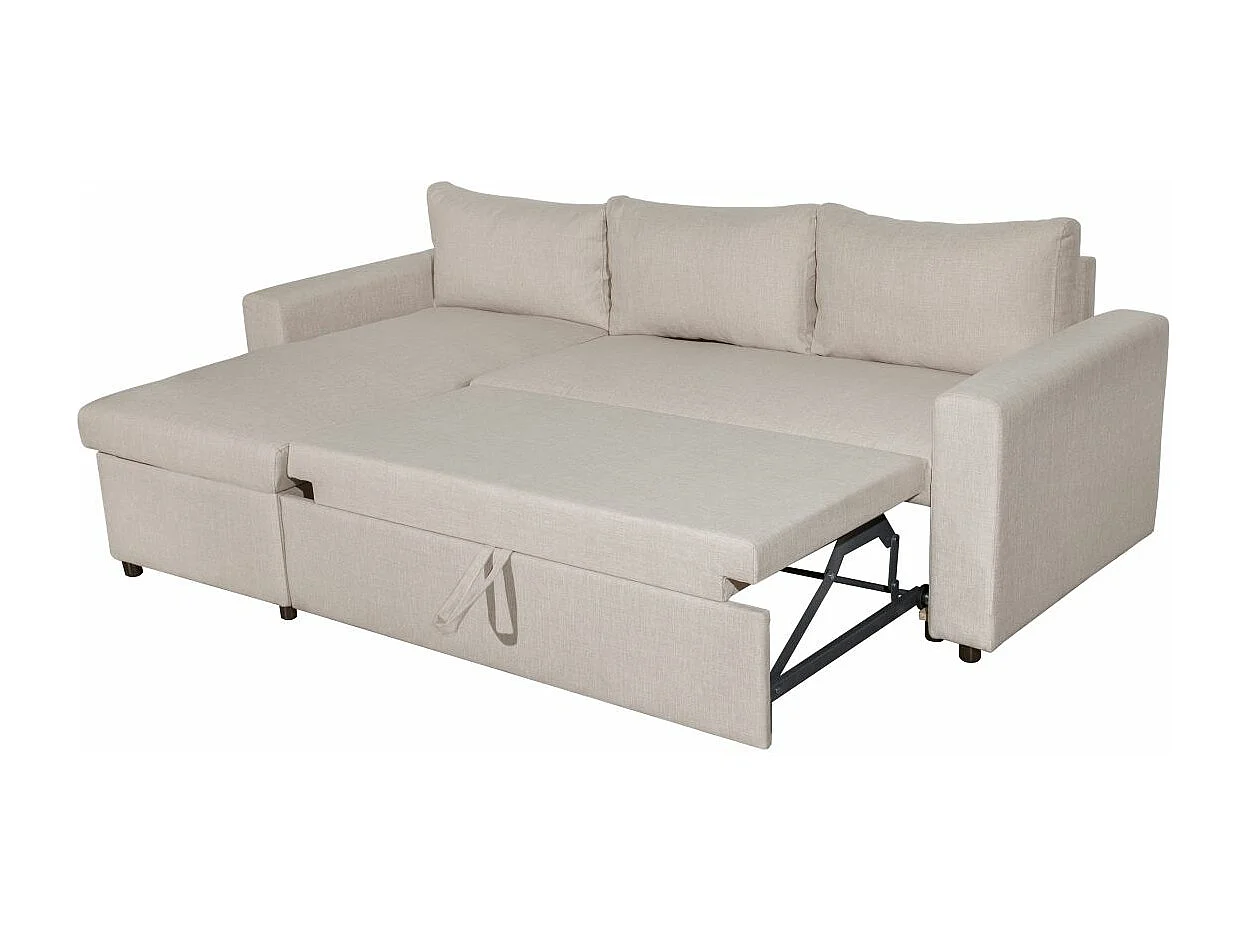 Canapé d'angle 4 places convertible et Réversible Maria avec Coffre en tissu - Beige - L227 x P146 x H81cm - Loungitude