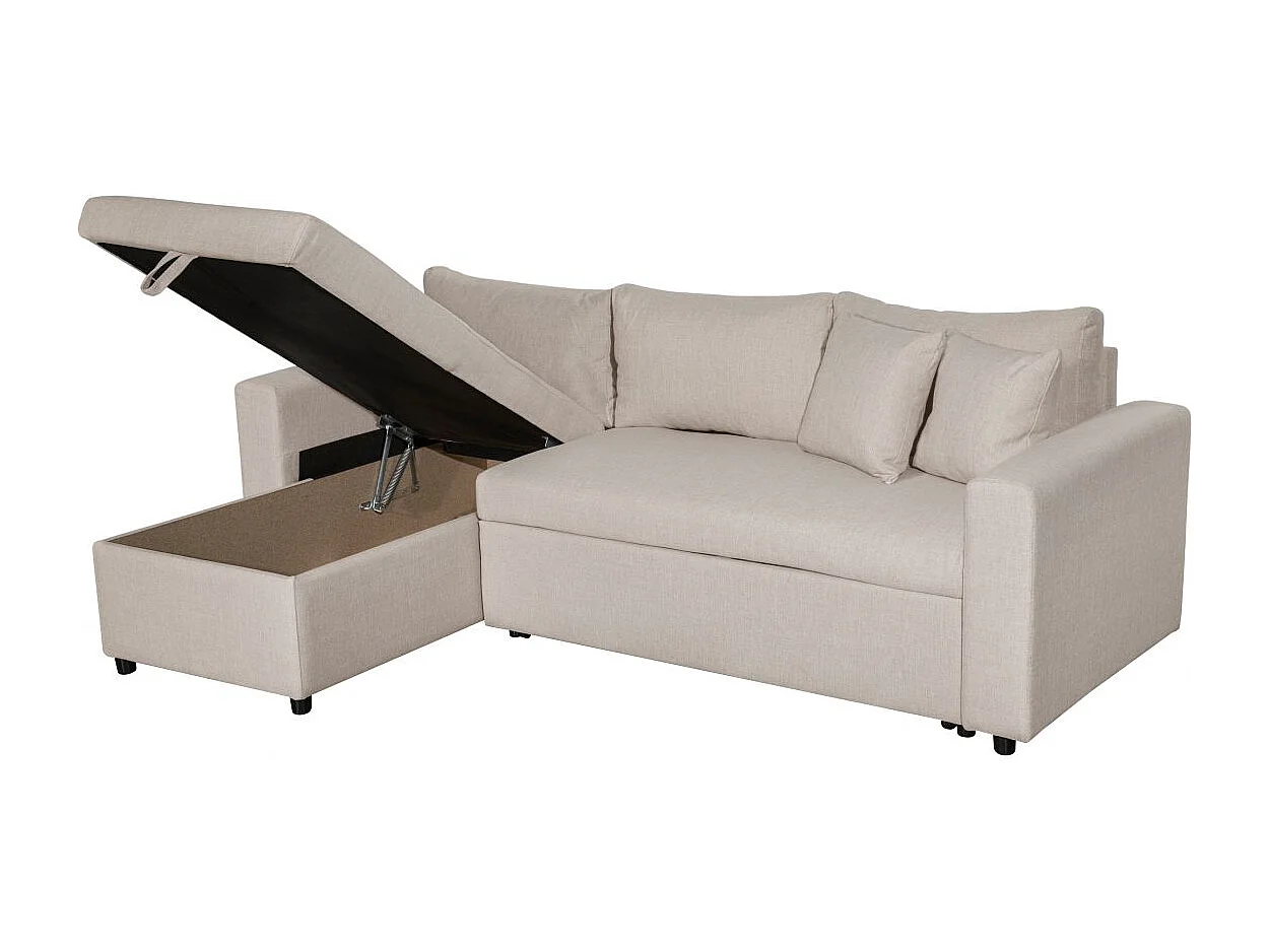 Canapé d'angle 4 places convertible et Réversible Maria avec Coffre en tissu - Beige - L227 x P146 x H81cm - Loungitude