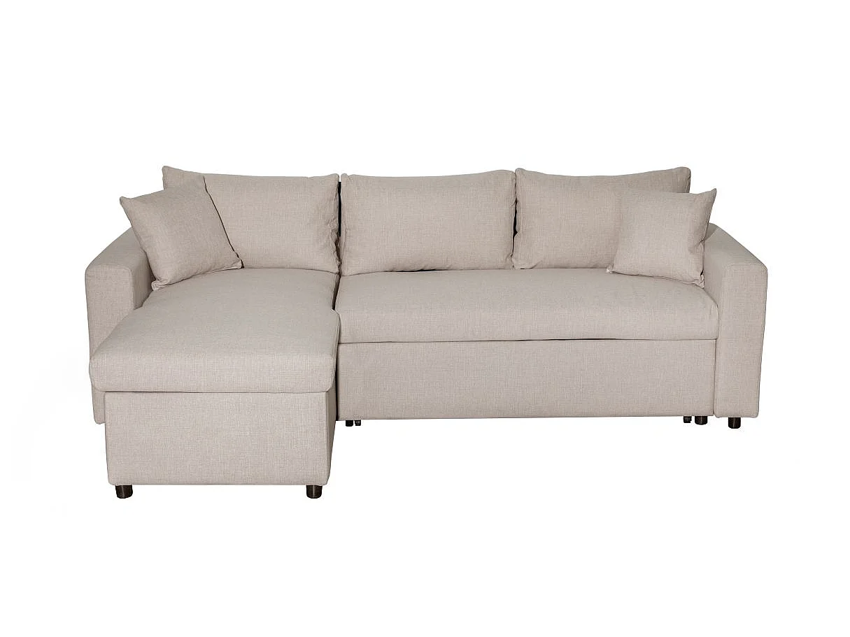 Canapé d'angle convertible 4 places avec coffre en tissu beige MARIA